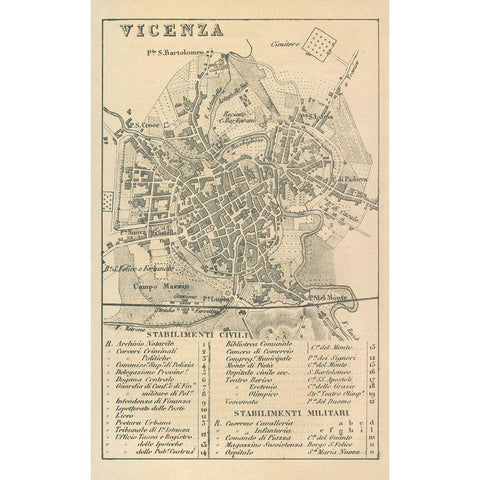 Vicenza Italy - Castro 1870  Black Modern Wood Framed Art Print by Castro
