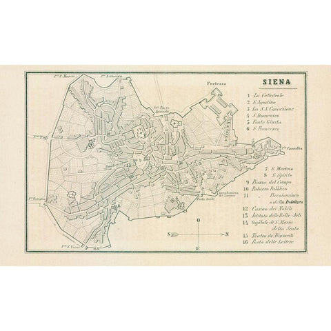 Siena Italy - Castro 1870  Gold Ornate Wood Framed Art Print with Double Matting by Castro