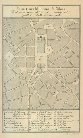 Milano Italy - Castro 1870  White Modern Wood Framed Art Print with Double Matting by Castro