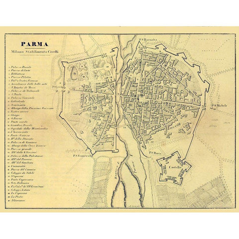 Parma Italy - Muggiani 1865  White Modern Wood Framed Art Print by Muggiani