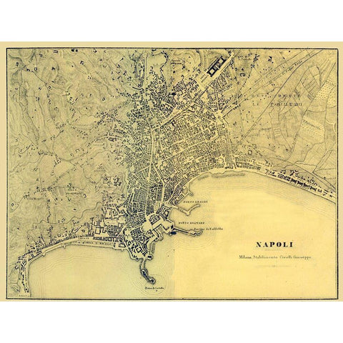 Napoli Italy - Muggiani 1865  Black Modern Wood Framed Art Print with Double Matting by Muggiani