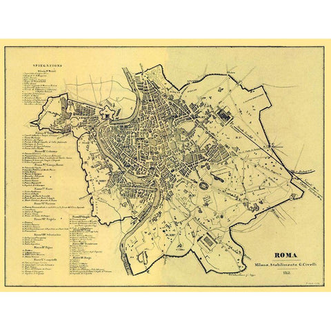 Roma Italy - Castro 1870  Gold Ornate Wood Framed Art Print with Double Matting by Castro