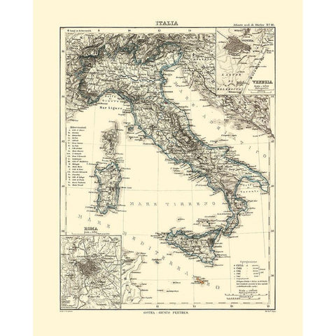 Italy - Perthes 1870  Black Modern Wood Framed Art Print by Perthes