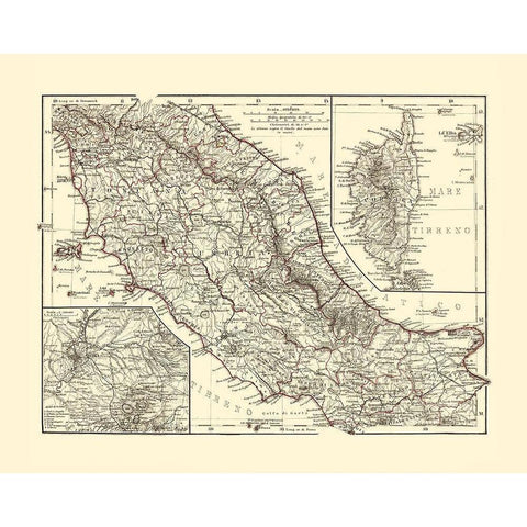 Central Italy - Perthes 1870  Gold Ornate Wood Framed Art Print with Double Matting by Perthes