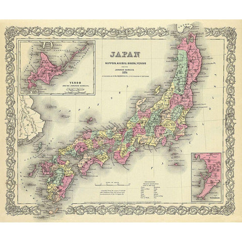 Yesso Kuriles Japan - Colton 1856 Gold Ornate Wood Framed Art Print with Double Matting by Colton