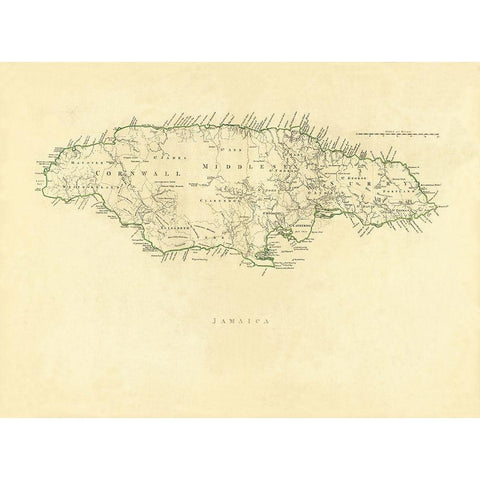 Caribbean Jamaica - Jefferys 1760 Gold Ornate Wood Framed Art Print with Double Matting by Jefferys
