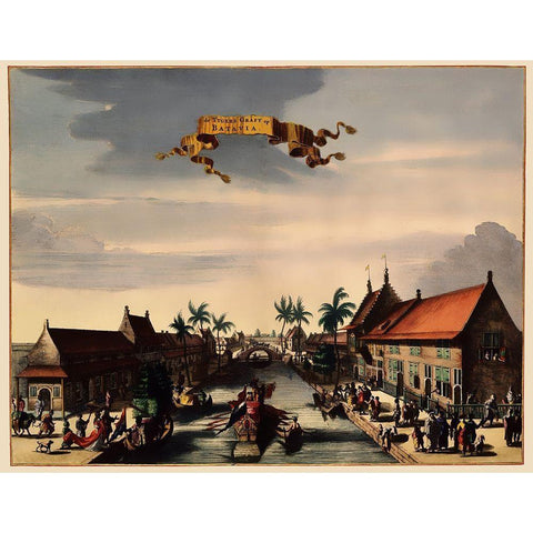 Jakarta Indonesia Picture Asia - Nieuhoff 1682 Gold Ornate Wood Framed Art Print with Double Matting by Nieuhoff