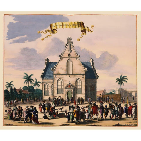 Jakarta Indonesia Picture Asia - Nieuhoff 1682 Gold Ornate Wood Framed Art Print with Double Matting by Nieuhoff