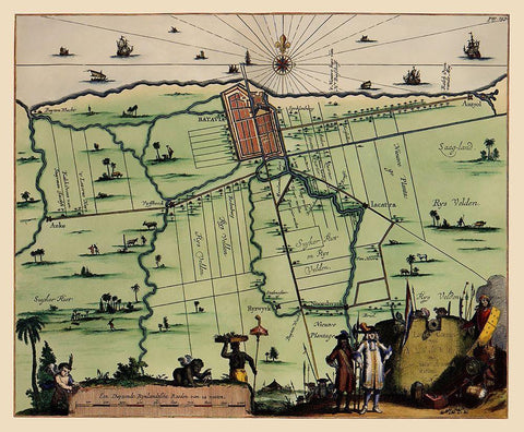 Jakarta Indonesia Landowner Picture Asia Black Ornate Wood Framed Art Print with Double Matting by Nieuhoff