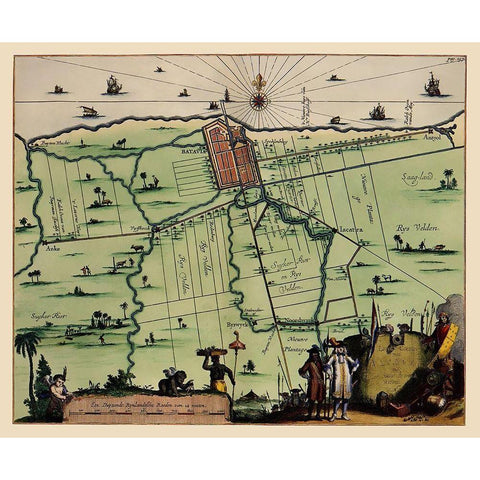 Jakarta Indonesia Landowner Picture Asia Gold Ornate Wood Framed Art Print with Double Matting by Nieuhoff