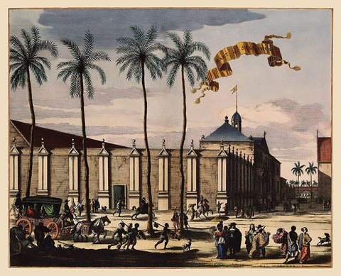 The Stadthuys Indonesia Picture Asia Black Ornate Wood Framed Art Print with Double Matting by Nieuhoff