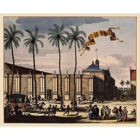 The Stadthuys Indonesia Picture Asia Gold Ornate Wood Framed Art Print with Double Matting by Nieuhoff