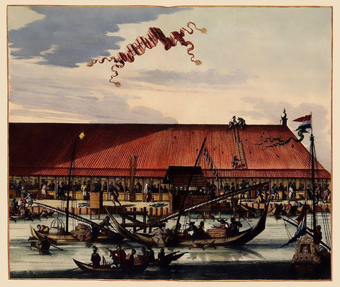 Jakarta Fish Market Indonesia Picture Asia Black Ornate Wood Framed Art Print with Double Matting by Nieuhoff