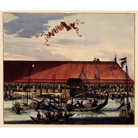 Jakarta Fish Market Indonesia Picture Asia Gold Ornate Wood Framed Art Print with Double Matting by Nieuhoff