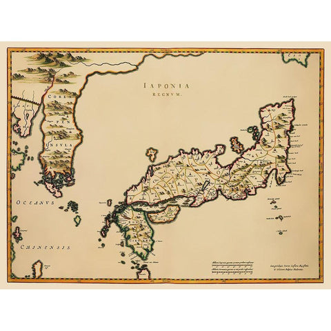 Japan - Blaeu 1655 Black Modern Wood Framed Art Print with Double Matting by Blaeu