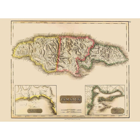 Caribbean Jamaica - Thomson 1821 Gold Ornate Wood Framed Art Print with Double Matting by Thomson