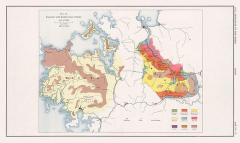 Karatsu Sasebo Coal Fields Japan - Otsuki 1913 White Modern Wood Framed Art Print with Double Matting by Otsuki