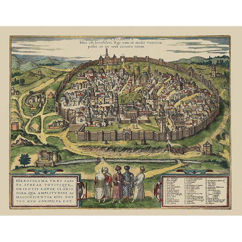 The Holy City Jerusalem Israel - Braun 1575 Black Modern Wood Framed Art Print by Braun