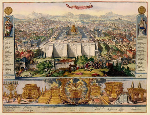 Jerusalem Israel Temple Picture - DHooghe 1687 Black Ornate Wood Framed Art Print with Double Matting by D''Hooghe