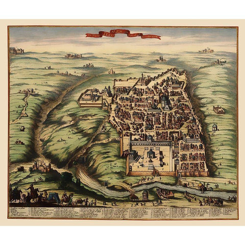 Jerusalem Israel Panoramic - 1600 Gold Ornate Wood Framed Art Print with Double Matting by Unknown