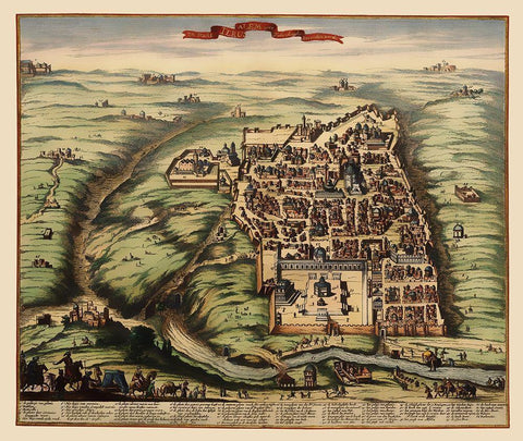 Jerusalem Israel Panoramic - 1600 Black Ornate Wood Framed Art Print with Double Matting by Unknown