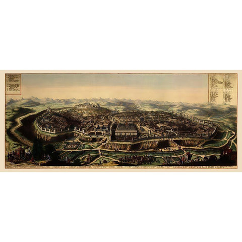Jerusalem Israel Panoramic - 1690 Black Modern Wood Framed Art Print by Unknown