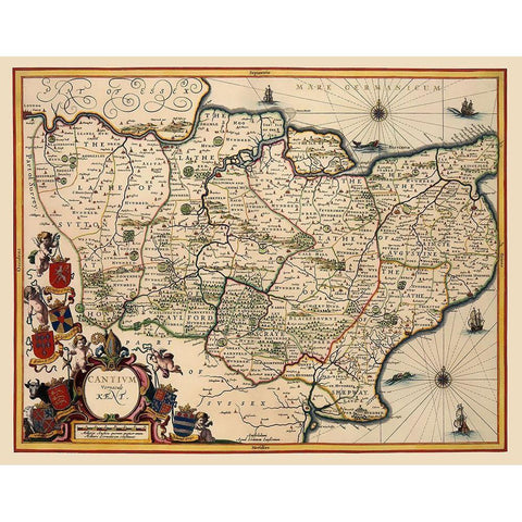 Kent County England - Blaeu 1646 Black Modern Wood Framed Art Print with Double Matting by Blaeu