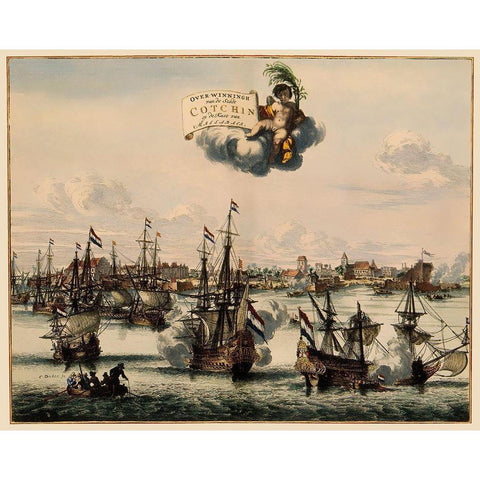 Cotchin India Picture Asia - Nieuhoff 1682 Gold Ornate Wood Framed Art Print with Double Matting by Nieuhoff