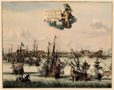 Cotchin India Picture Asia - Nieuhoff 1682 Black Ornate Wood Framed Art Print with Double Matting by Nieuhoff