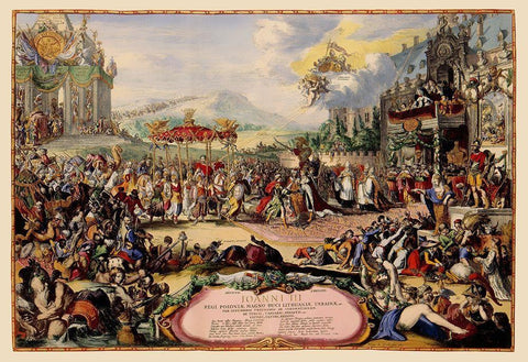 Krakow Poland John III Victory March E. Europe White Modern Wood Framed Art Print with Double Matting by De'' Hooghe