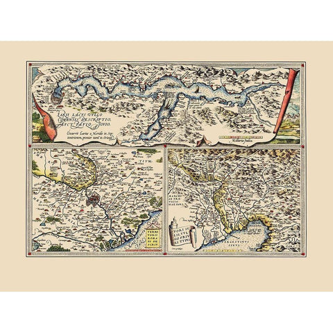 Lake Como Regions Upper Adriatic Italy Black Modern Wood Framed Art Print with Double Matting by Ortelius