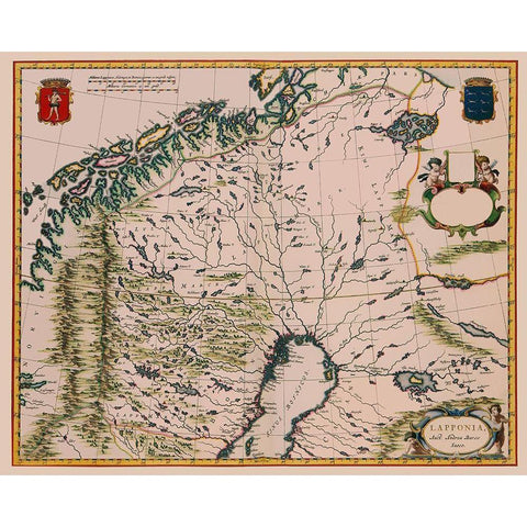 Lapland Finland - Blaeu 1662 Black Modern Wood Framed Art Print with Double Matting by Blaeu