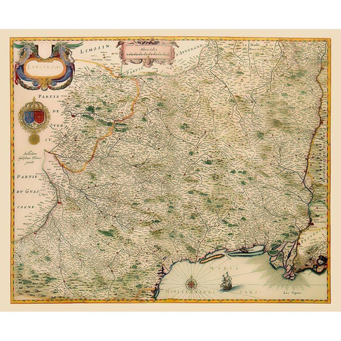 Languedoc Province France - Blaeu 1631 Black Modern Wood Framed Art Print with Double Matting by Blaeu