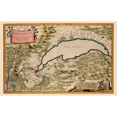 Lake Leman Region Switzerland France Europe Gold Ornate Wood Framed Art Print with Double Matting by Blaeu