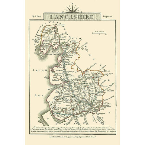 Lancashire County England - Cary 1792 White Modern Wood Framed Art Print by Cary