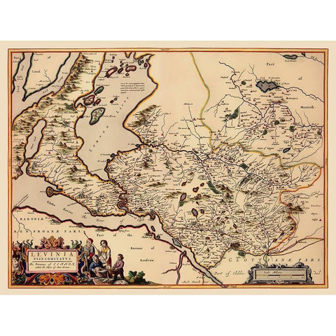 Great Britain Lennox District Scotland - Blaeu White Modern Wood Framed Art Print by Blaeu