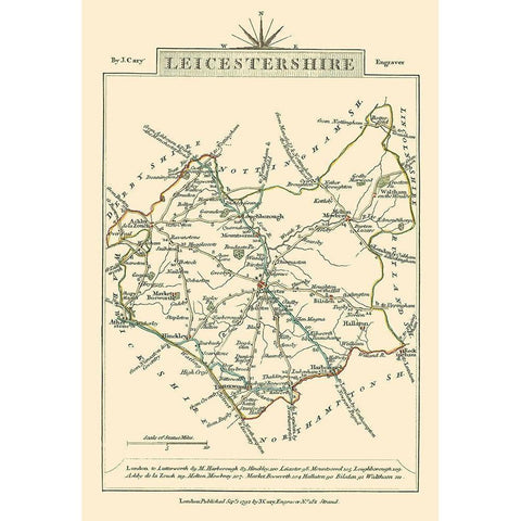 Leicestershire County England - Cary 1792 White Modern Wood Framed Art Print by Cary