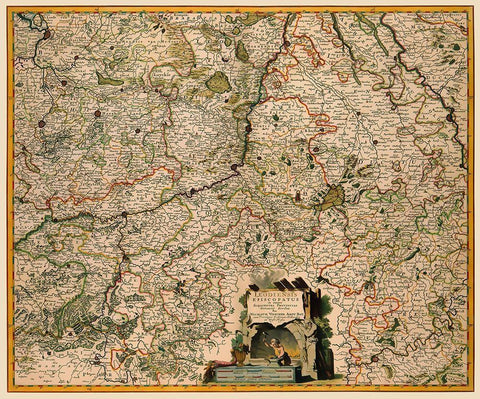 Benelux Liege Belgium - Visscher 1681 White Modern Wood Framed Art Print with Double Matting by Visscher