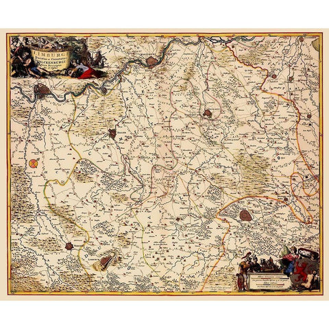 Benelux Limburg Valkenburg Belgium - Visscher 1680 White Modern Wood Framed Art Print by Visscher