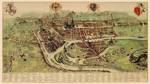 Benelux Liege Belgium Panoramic - Blaeu 1649 White Modern Wood Framed Art Print with Double Matting by Blaeu