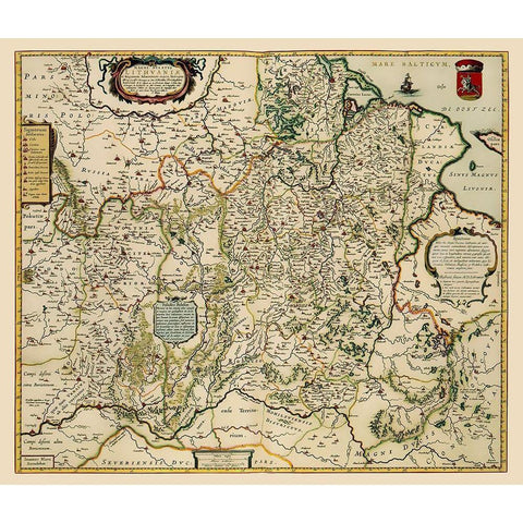 Eastern Europe Lithuania - Blaeu 1648 Gold Ornate Wood Framed Art Print with Double Matting by Blaeu