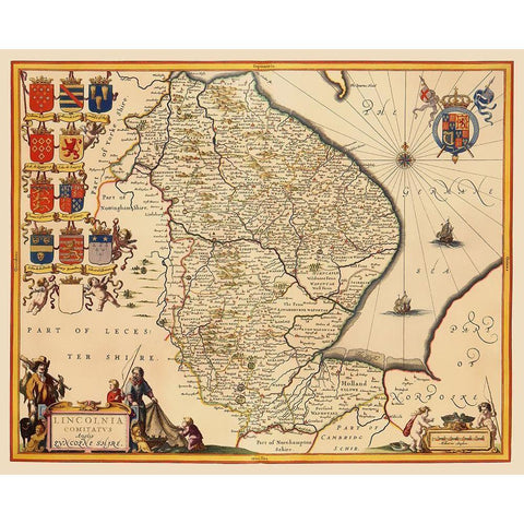 Lincolnshire County England - Jansson 1646 Black Modern Wood Framed Art Print by Jansson