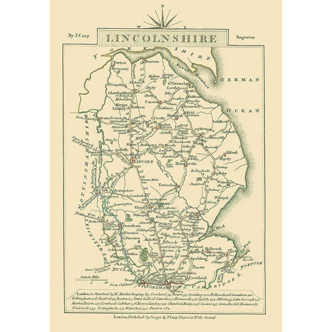 Lincolnshire County England - Cary 1792 White Modern Wood Framed Art Print by Cary