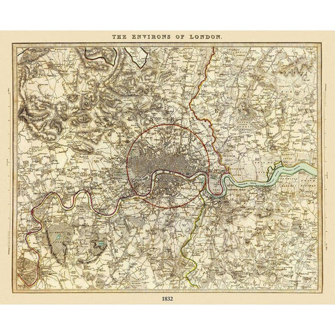 London England - Chapman 1832 Black Modern Wood Framed Art Print with Double Matting by Chapman