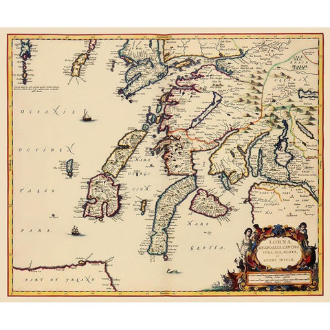 Lorna Lorne Scotland - Blaeu 1654 Gold Ornate Wood Framed Art Print with Double Matting by Blaeu