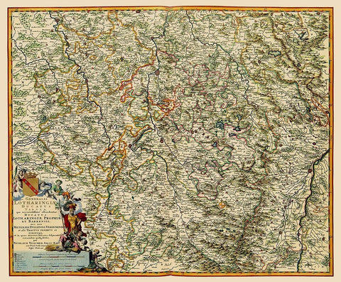Lorraine Region France - Visscher 1681 White Modern Wood Framed Art Print with Double Matting by Visscher