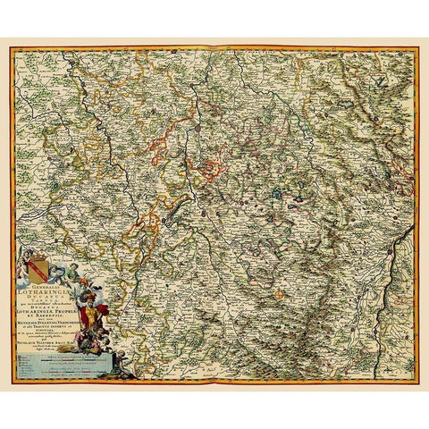 Lorraine Region France - Visscher 1681 Black Modern Wood Framed Art Print with Double Matting by Visscher