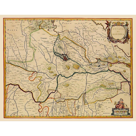 Po Valley Italy - Blaeu 1640 Black Modern Wood Framed Art Print by Blaeu