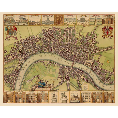 London England - Hollar 1688 Black Modern Wood Framed Art Print with Double Matting by Hollar
