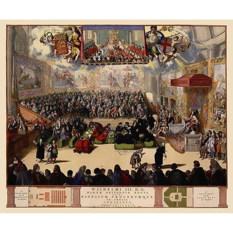 William III House of Commons London England Gold Ornate Wood Framed Art Print with Double Matting by De Hooghe